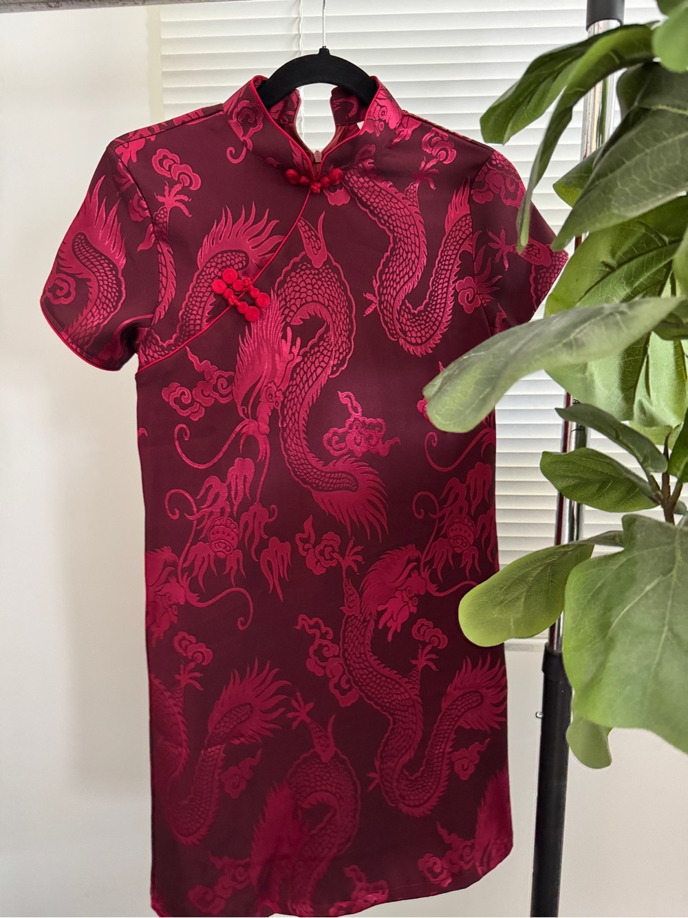 Men's Traditional Dragon Jacquard Short-Sleeve Shirt - Red